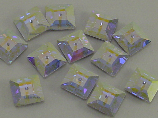 36Pcs. SQUARE 6mm CRYSTAL AB SEW ON UNFOILED FLATBACK European Rhinestones
